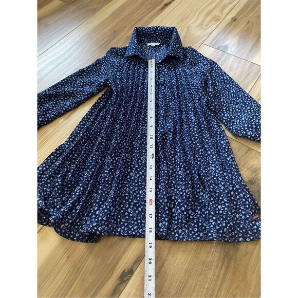 Tahari Girls Navy Blue Longsleeve Pleated Button Up Floral Dress - 4 - Picture 7 of 7